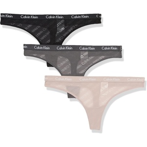 Calvin Klein womens Carousel Logo Cotton Stretch Thong Panties, Multipack(Black/Ashford Grey/Fresh Taupe)
