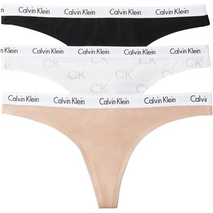Calvin Klein womens Carousel Logo Cotton Stretch Thong Panties, Multipack(Black/Cedar/White With Ck Hearts)