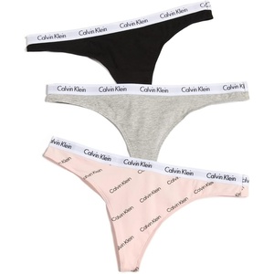 Calvin Klein womens Carousel Logo Cotton Stretch Thong Panties, Multipack(Black/Grey Heather/Archetype Diagonal Logo Nymph’s Thigh)