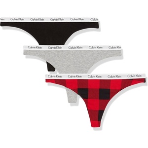 Calvin Klein womens Carousel Logo Cotton Stretch Thong Panties, Multipack(Black/Grey Heather/Small Buff Check Obsess)