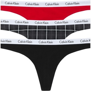 Calvin Klein womens Carousel Logo Cotton Stretch Thong Panties, Multipack(Black/Obsess/Dunn Plaid Black)