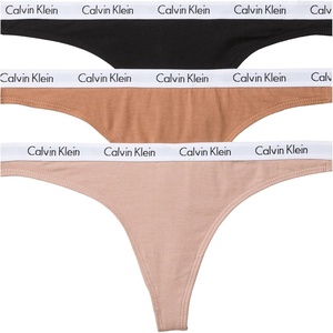 Calvin Klein womens Carousel Logo Cotton Stretch Thong Panties, Multipack(Black/Sandalwood/Cedar)