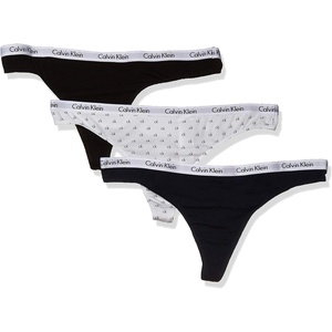 Calvin Klein womens Carousel Logo Cotton Stretch Thong Panties, Multipack(Black/Shoreline/Ck Logo)