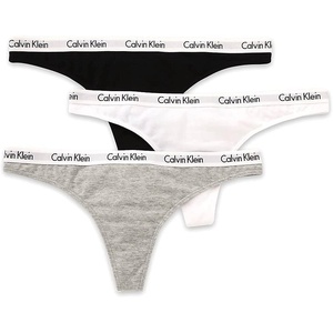 Calvin Klein womens Carousel Logo Cotton Stretch Thong Panties, Multipack(Black/White/Grey)