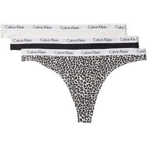 Calvin Klein womens Carousel Logo Cotton Stretch Thong Panties, Multipack(Black/White/Mini Cheetah Black+ White)