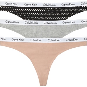 Calvin Klein womens Carousel Logo Cotton Stretch Thong Panties, Multipack(Cedar/Grey Heather/Black With Heart Stripes)