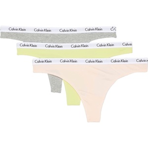Calvin Klein womens Carousel Logo Cotton Stretch Thong Panties, Multipack(Coral Corsage/Cyber Green/Grey Heather)