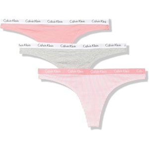 Calvin Klein womens Carousel Logo Cotton Stretch Thong Panties, Multipack(Evolve / Grey Heather / Seersucker Stripe_evolve)