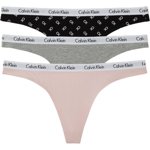 Calvin Klein womens Carousel Logo Cotton Stretch Thong Panties, Multipack(Grey Heather/Nymphs Thigh/Rotating Ck Black + White)
