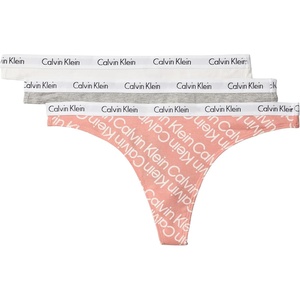Calvin Klein womens Carousel Logo Cotton Stretch Thong Panties, Multipack(Grey Heather/White/Bold Track Logo Coral Almond)