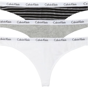 Calvin Klein womens Carousel Logo Cotton Stretch Thong Panties, Multipack(Grey Heather/White/Emmy Stripe Black)