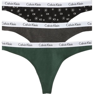 Calvin Klein womens Carousel Logo Cotton Stretch Thong Panties, Multipack(Kelly Green/Charcoal/Ck Spark Black)