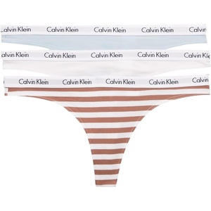 Calvin Klein womens Carousel Logo Cotton Stretch Thong Panties, Multipack(Palest Blue/White/Rainer Stripe Sandalwood)