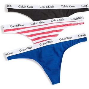 Calvin Klein womens Carousel Logo Cotton Stretch Thong Panties, Multipack(Rainer Stripe Strawberry Shake/Royalty/Black)