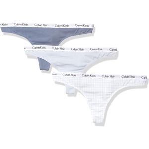 Calvin Klein womens Carousel Logo Cotton Stretch Thong Panties, Multipack(Spring Blue/Scorched Denim/Gingham)