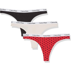 Calvin Klein womens Carousel Logo Cotton Stretch Thong Panties, Multipack(Tapioca/Star Stamp Exact Red/Black)