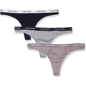 Calvin Klein womens Carousel Logo Cotton Stretch Thong Panties, Multipack(Utopia/Shoreline/Feeder Stripe)