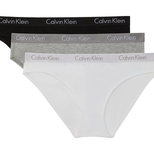 Calvin Klein womens Motive Cotton Multipack Bikini Panty 3 Pack(Black/Classic White/Grey Heather)