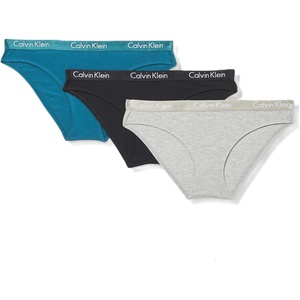 Calvin Klein womens Motive Cotton Multipack Bikini Panty 3 Pack(Black/Grey Heather/Atlantic Deep)