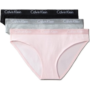 Calvin Klein womens Motive Cotton Multipack Bikini Panty 3 Pack(Black/Grey Heather/Nymphs Thigh)