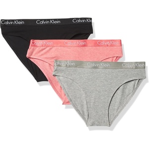 Calvin Klein womens Motive Cotton Multipack Bikini Panty 3 Pack(Black/Grey Heather/Pomelo Heather)