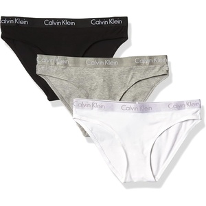 Calvin Klein womens Motive Cotton Multipack Bikini Panty 3 Pack(Black/White/Grey Heather)