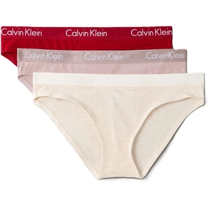 Calvin Klein womens Motive Cotton Multipack Bikini Panty 3 Pack(Juneberry/Oatmeal Heather/Fresh Taupe)