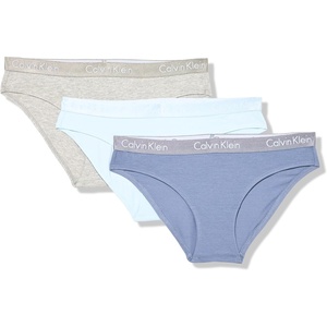 Calvin Klein womens Motive Cotton Multipack Bikini Panty 3 Pack(Scorched Denim/Grey Heather/Omphalodes)