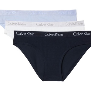 Calvin Klein womens Motive Cotton Multipack Bikini Panty 3 Pack(Shoreline/Casual Blue/White)
