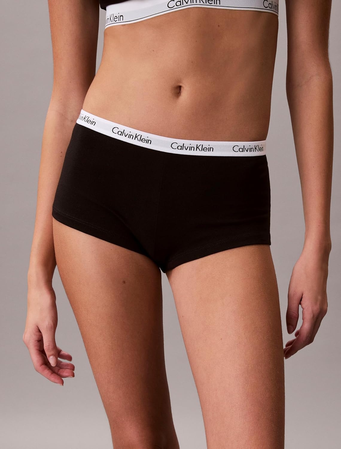 image:imageCalvin Klein Carousel Logo Cotton Stretch Boyshort Panties 3 PackBlackGrey Heather Logo Grid Powder Pink