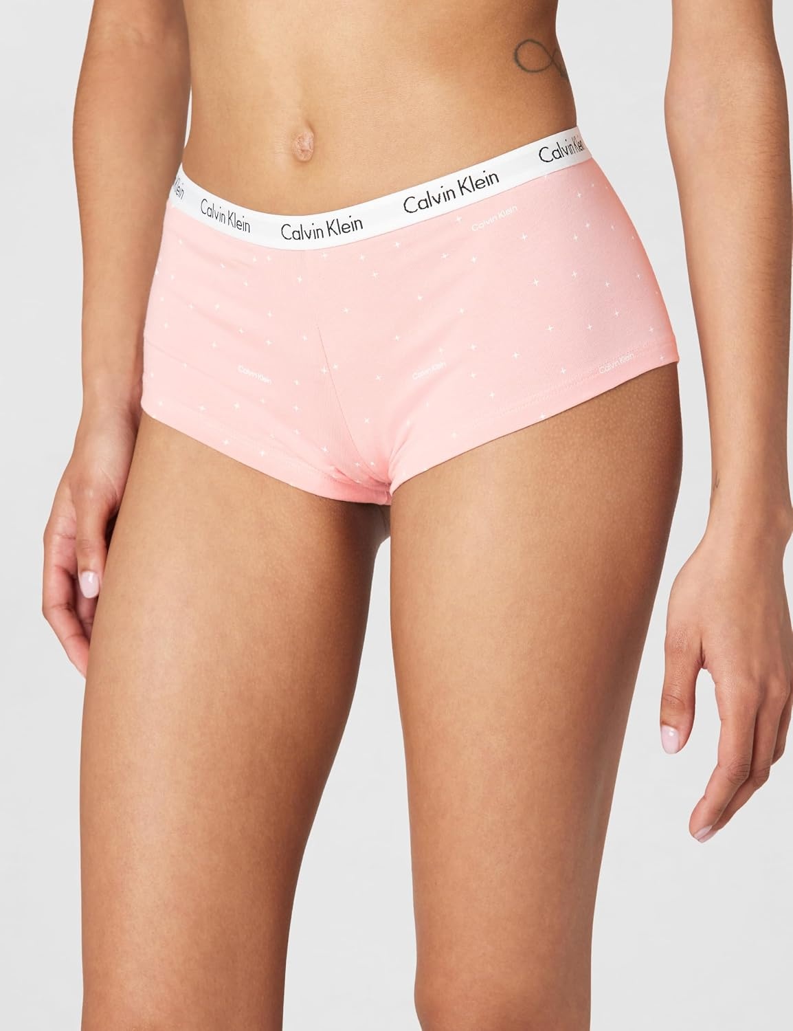 image:imageCalvin Klein Carousel Logo Cotton Stretch Boyshort Panties 3 PackBlackGrey Heather Logo Grid Powder Pink