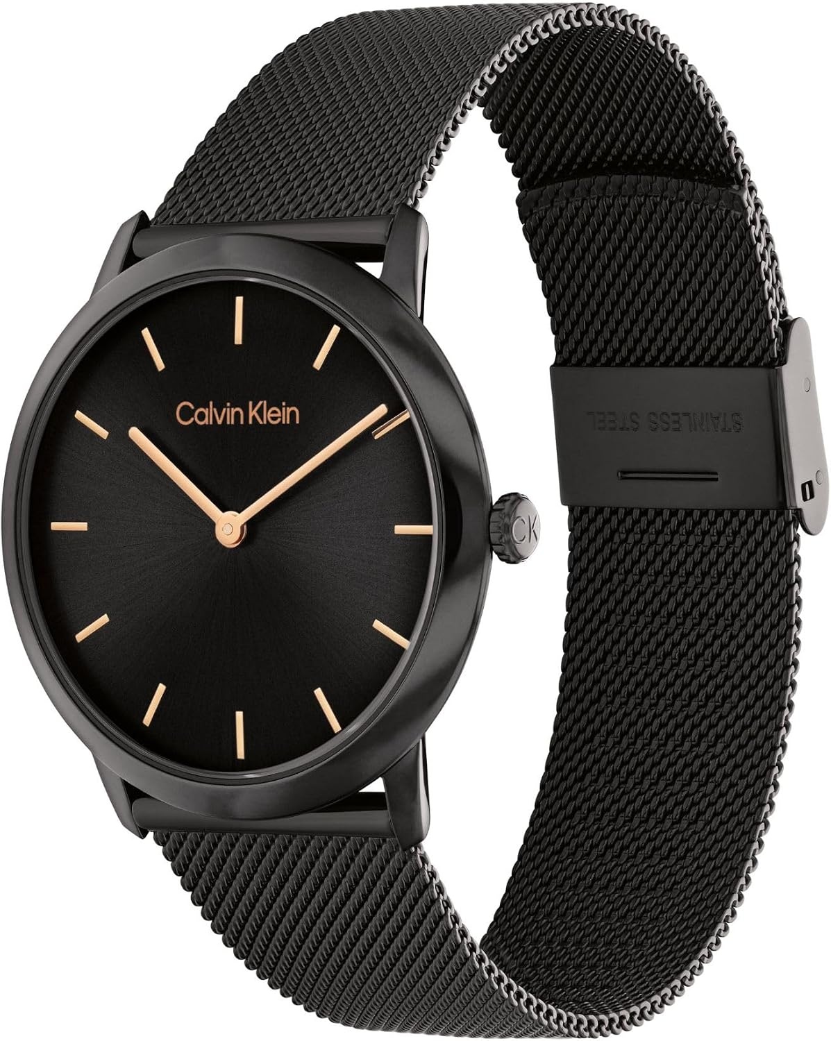 image:imageCalvin Klein Exceptional Womens and Mens 2H Quartz Watch Stainless Steel with Mesh Bracelet Water Resistant 3 ATM30 Meters Trendy CK Watches for Him and Her 37 mmBlack