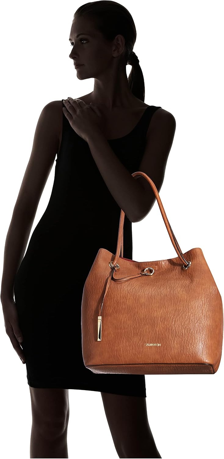 image:imageCalvin Klein Gabrianna Bubble Lamb NorthSouth Key Item ToteCaramel