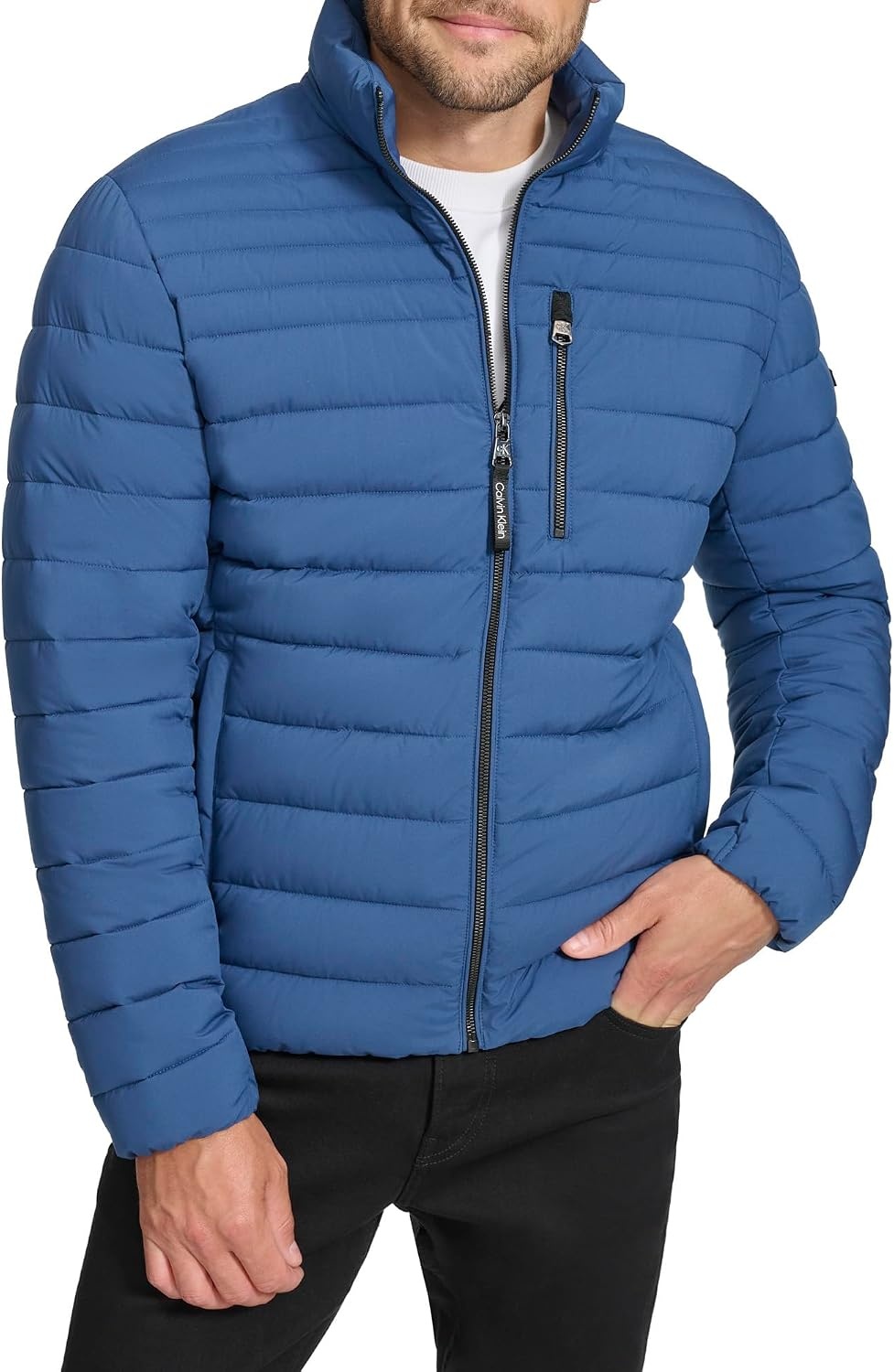 image:imageCalvin Klein Mens Full Zip Down Puffer CoatPackable Denim Blue