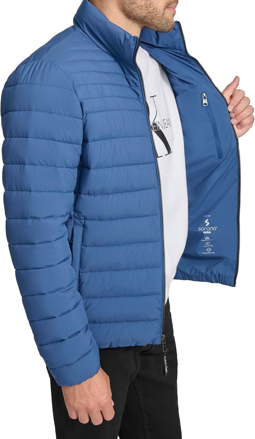 image:imageCalvin Klein Mens Full Zip Down Puffer CoatPackable Denim Blue