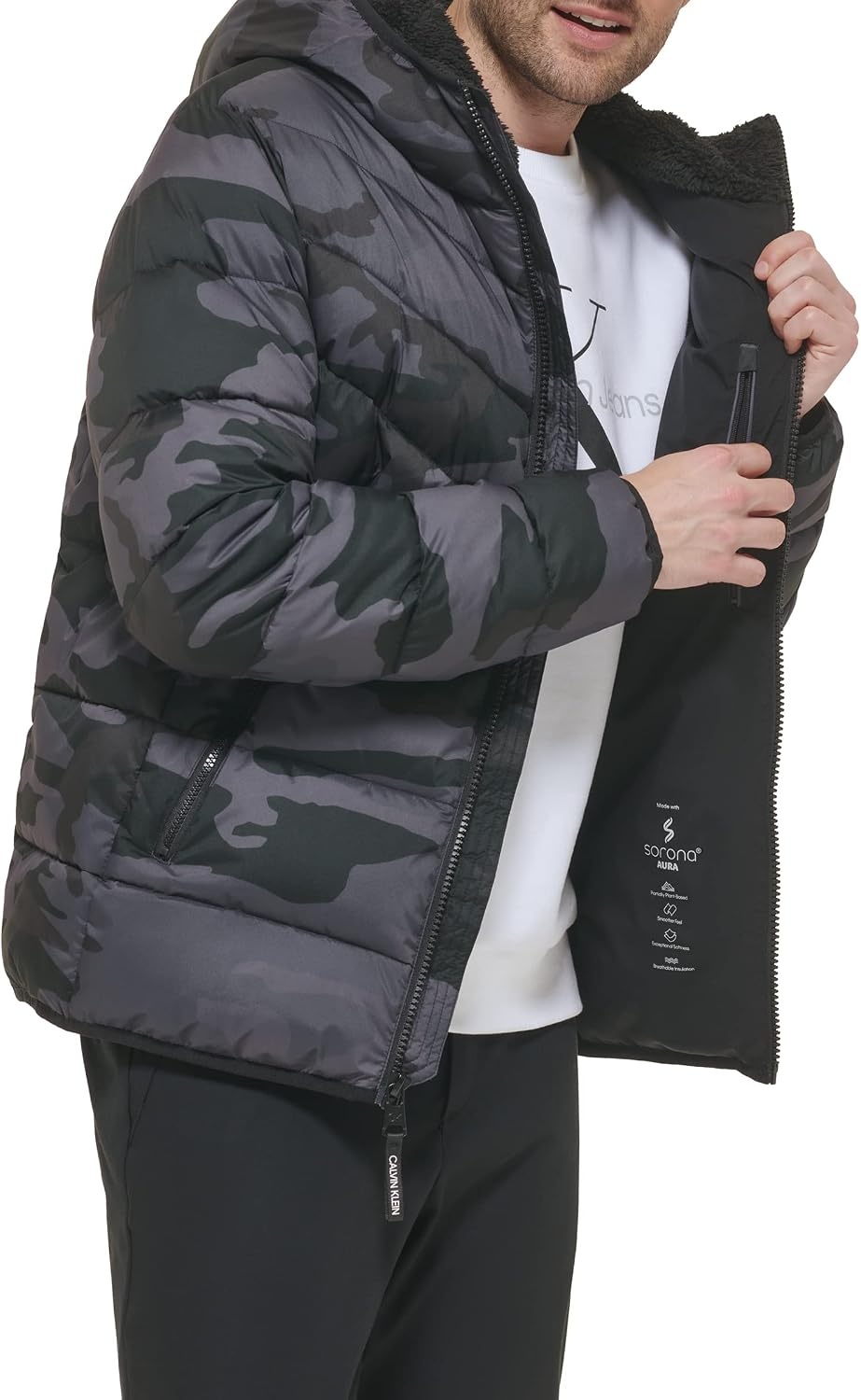 image:imageCalvin Klein Mens Heavyweight Short PufferHooded Stretch Black Camo