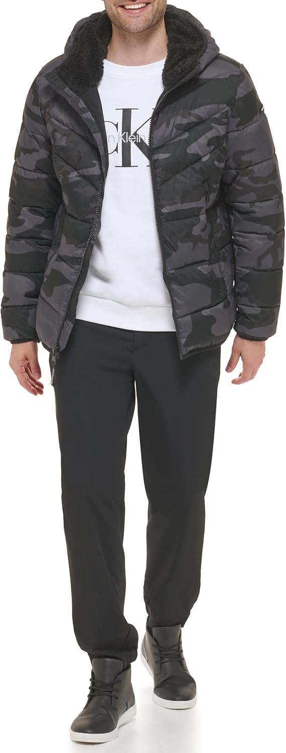 image:imageCalvin Klein Mens Heavyweight Short PufferHooded Stretch Black Camo