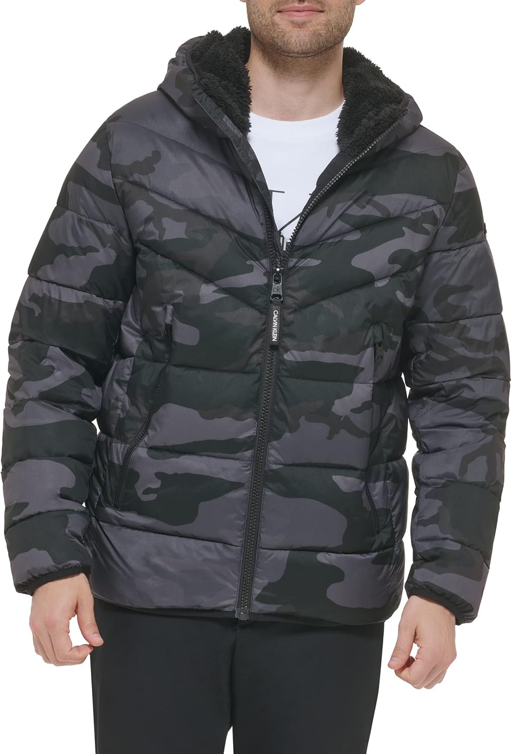 image:imageCalvin Klein Mens Heavyweight Short PufferHooded Stretch Black Camo