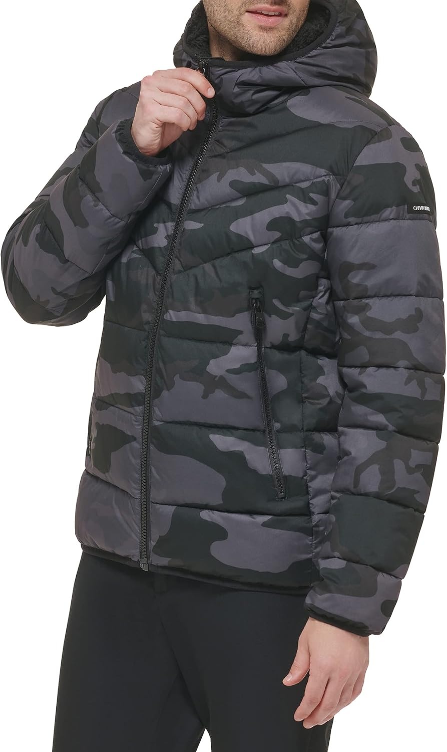 image:imageCalvin Klein Mens Heavyweight Short PufferHooded Stretch Black Camo