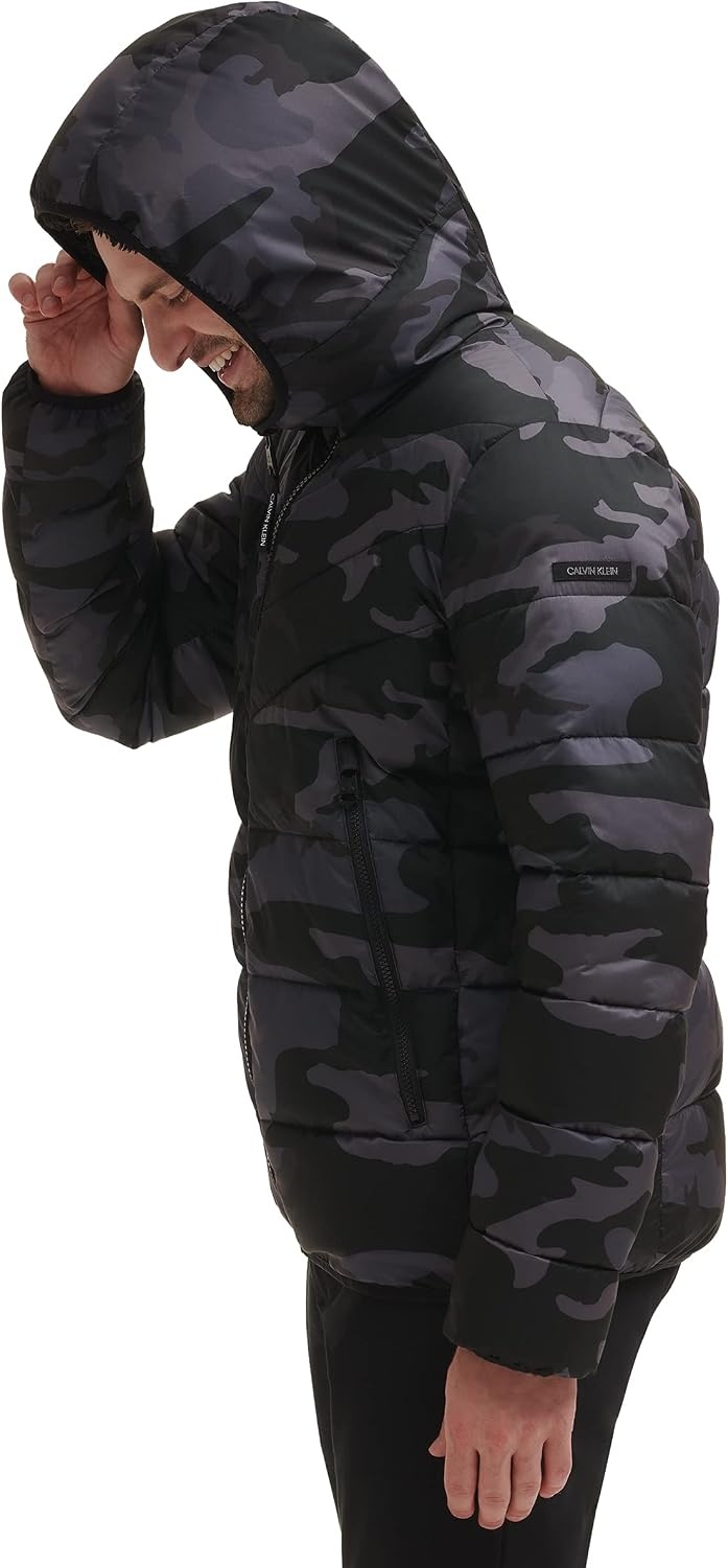 image:imageCalvin Klein Mens Heavyweight Short PufferHooded Stretch Black Camo