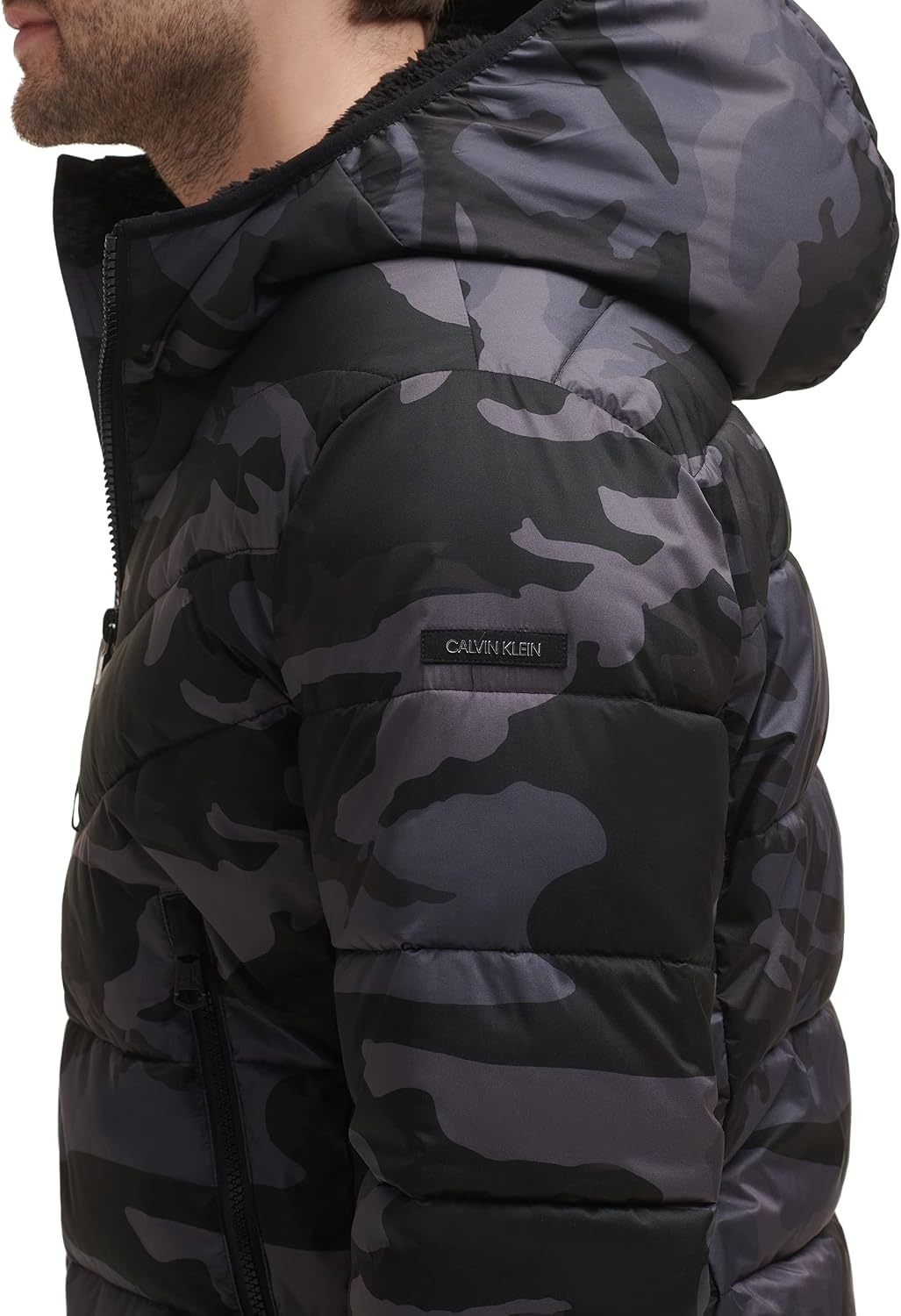 image:imageCalvin Klein Mens Heavyweight Short PufferHooded Stretch Black Camo