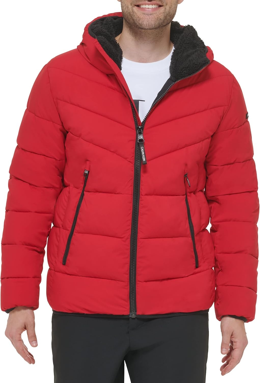image:imageCalvin Klein Mens Heavyweight Short PufferHooded Stretch Deep Red