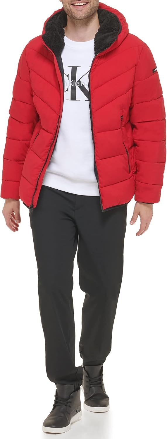 image:imageCalvin Klein Mens Heavyweight Short PufferHooded Stretch Deep Red
