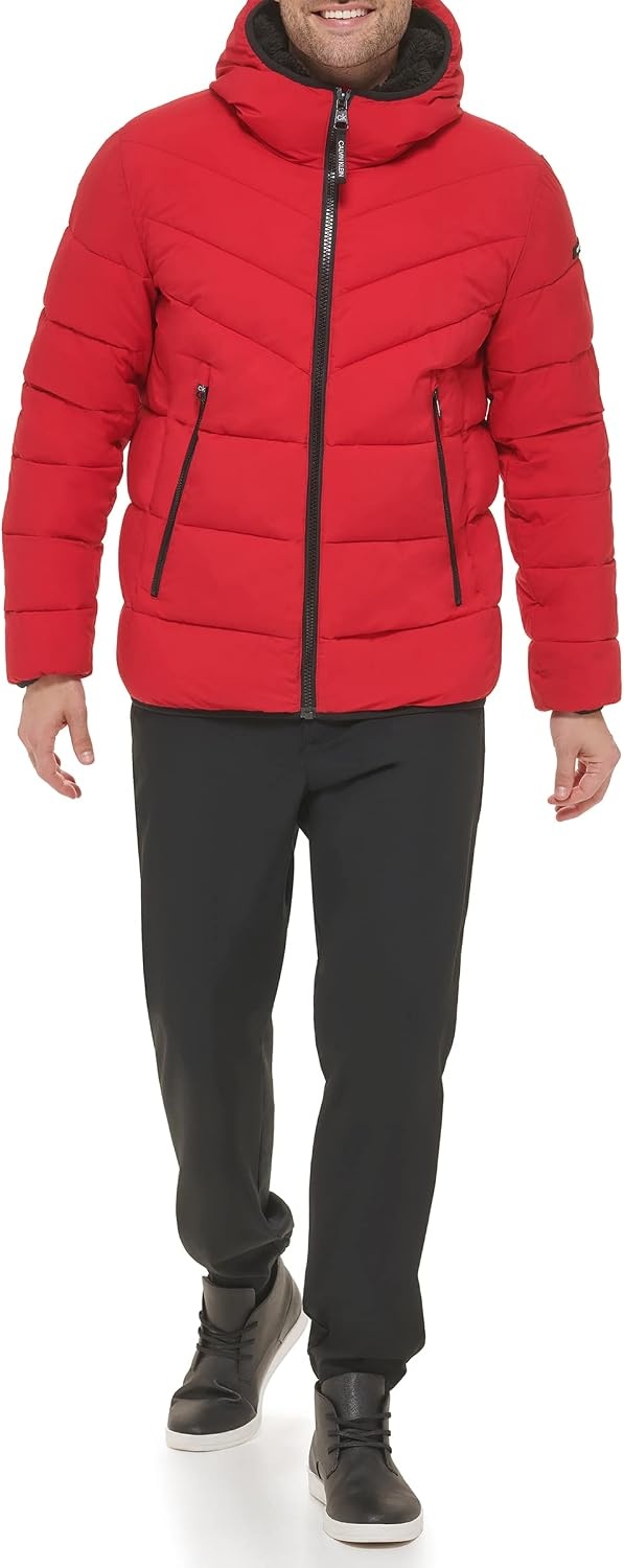 image:imageCalvin Klein Mens Heavyweight Short PufferHooded Stretch Deep Red