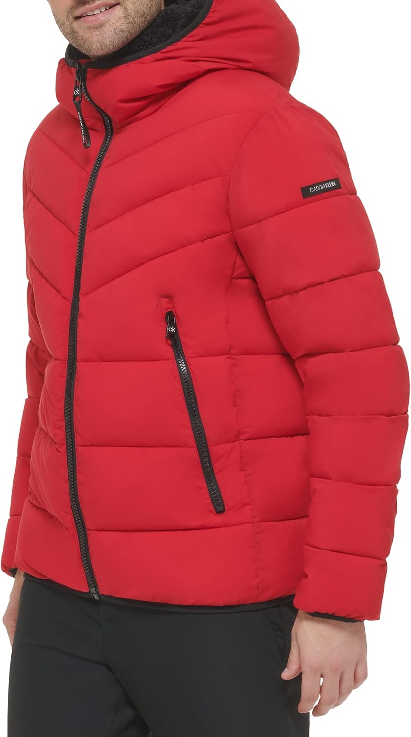 image:imageCalvin Klein Mens Heavyweight Short PufferHooded Stretch Deep Red