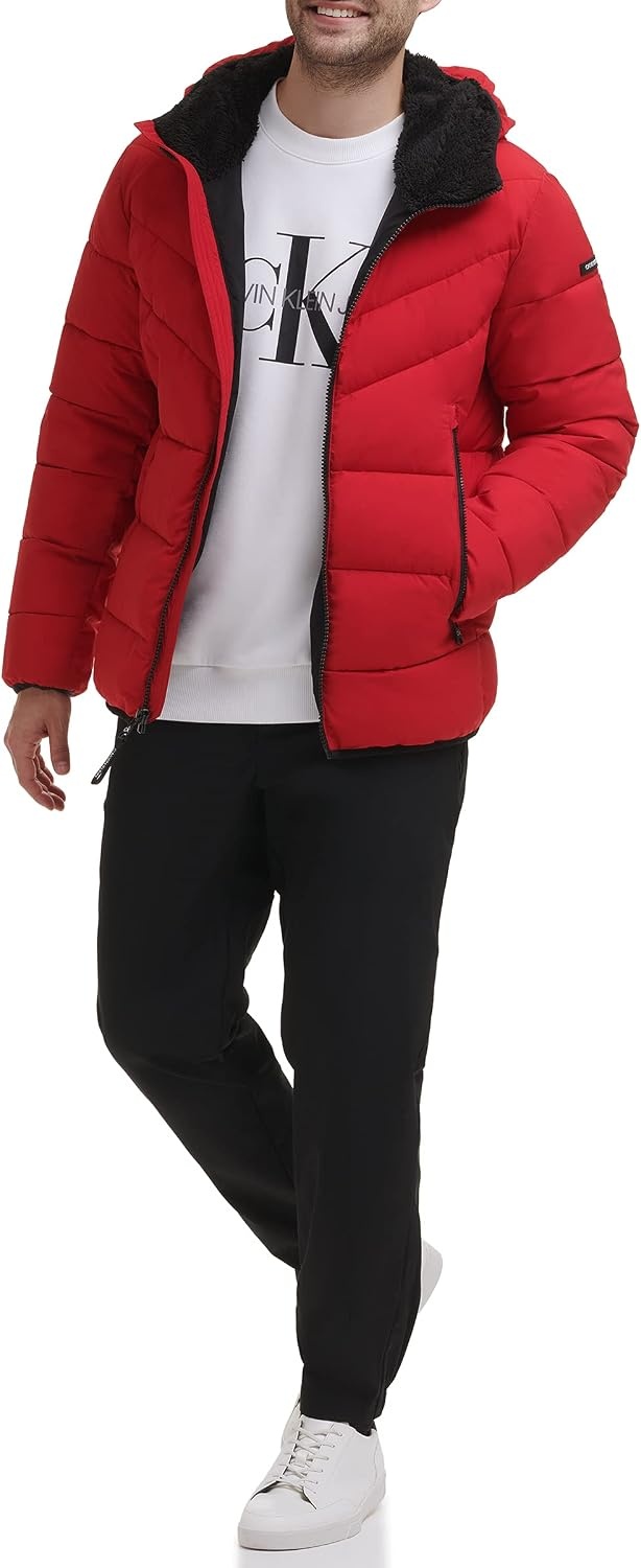 image:imageCalvin Klein Mens Heavyweight Short PufferHooded Stretch Deep Red