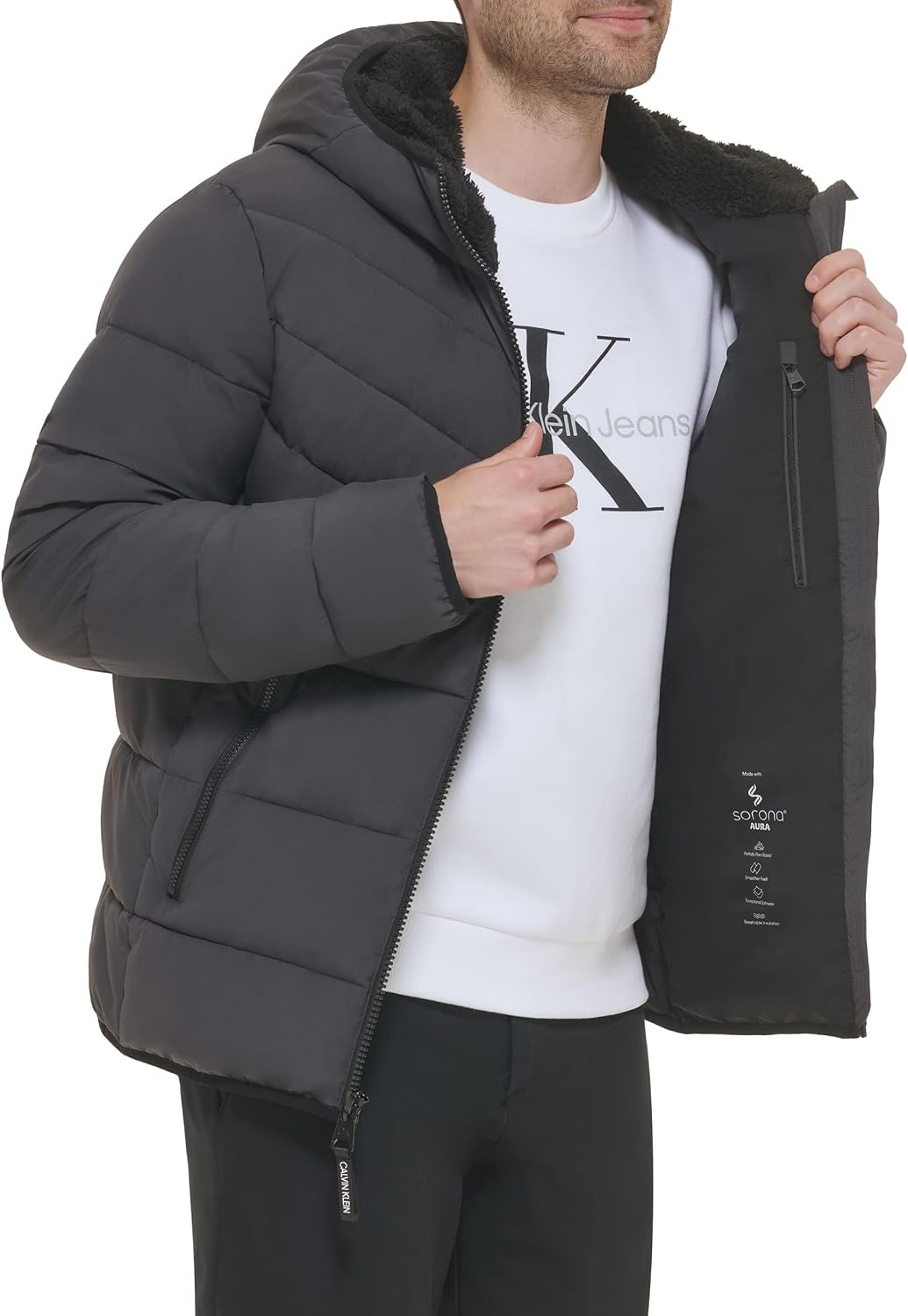 image:imageCalvin Klein Mens Heavyweight Short PufferHooded Stretch Iron