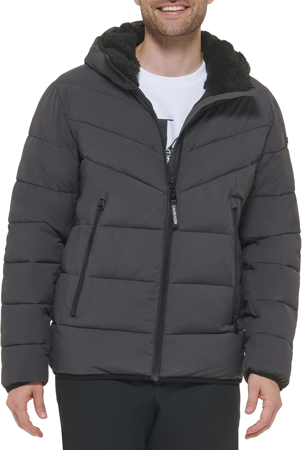 image:imageCalvin Klein Mens Heavyweight Short PufferHooded Stretch Iron