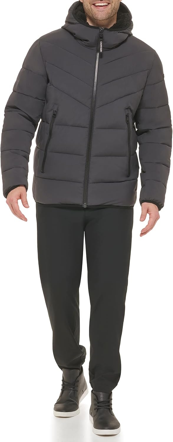 image:imageCalvin Klein Mens Heavyweight Short PufferHooded Stretch Iron
