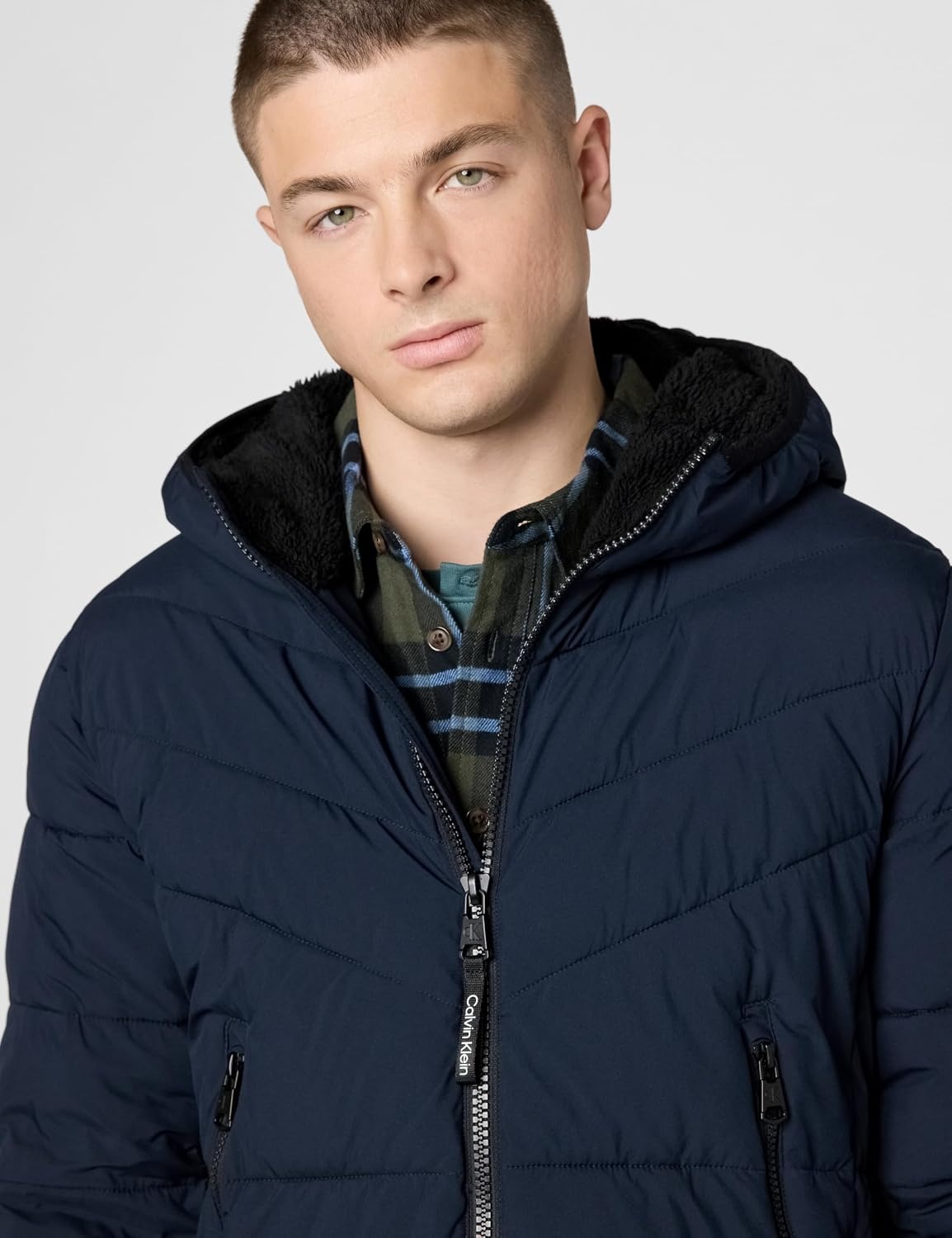 image:imageCalvin Klein Mens Heavyweight Short PufferHooded Stretch True Navy